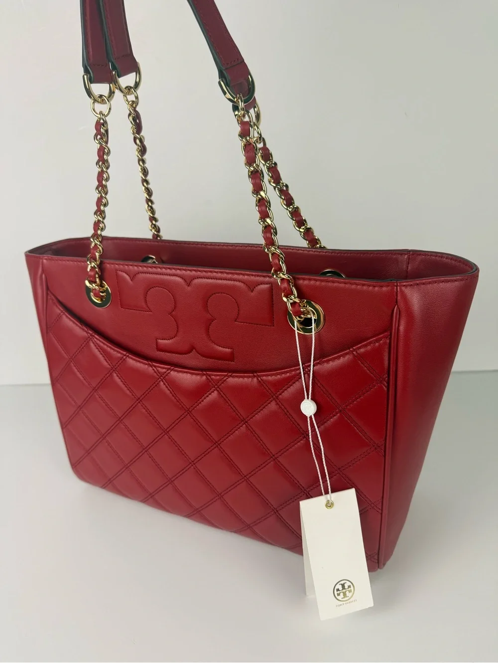 Tory Burch Savannah Small Flat Tote Redstone Red Gold Hardware $498